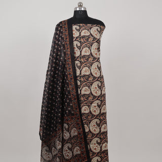 Paisley Print Black Cotton Office Wear Suit Fabric with Cotton Dupatta