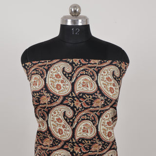 Paisley Print Black Cotton Office Wear Suit Fabric with Cotton Dupatta