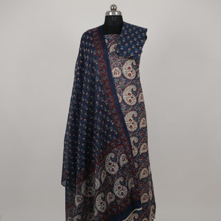 Paisley Print Blue Cotton Office Wear Suit Fabric with Cotton Dupatta