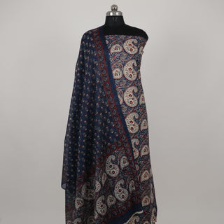 Paisley Print Blue Cotton Office Wear Suit Fabric with Cotton Dupatta