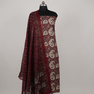 Paisley Print Red Cotton Office Wear Suit Fabric with Cotton Dupatta