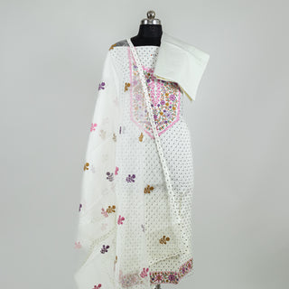 White Color Office Wear Suit Dress Material fabric with cotton dupatta