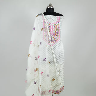 White Color Office Wear Suit Dress Material fabric with cotton dupatta