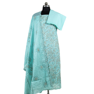 Blue Firozi Color Office Wear Suit Dress Material fabric with cotton dupatta