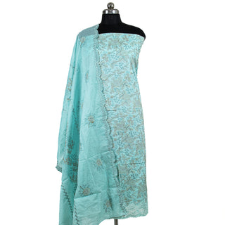 Blue Firozi Color Office Wear Suit Dress Material fabric with cotton dupatta