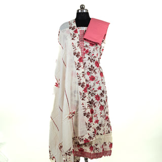 Red Color Office Wear Suit Dress Material fabric with cotton dupatta