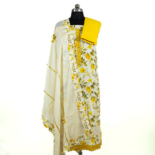 Yellow Color Office Wear Suit Dress Material fabric with cotton dupatta