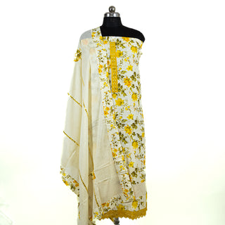 Yellow Color Office Wear Suit Dress Material fabric with cotton dupatta