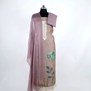 Mauve Cotton Party Wear Suit Fabric with Pure Chiffon dupatta