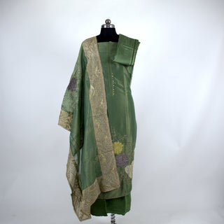 Green Tissue Shimmer Party Wear Suit Dress Material fabric with Tissue Dupatta