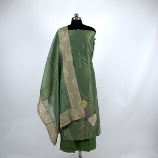 Green Tissue Shimmer Party Wear Suit Dress Material fabric with Tissue Dupatta