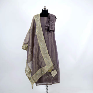 Mauve Tissue Shimmer Party Wear Suit Dress Material fabric with Tissue Dupatta