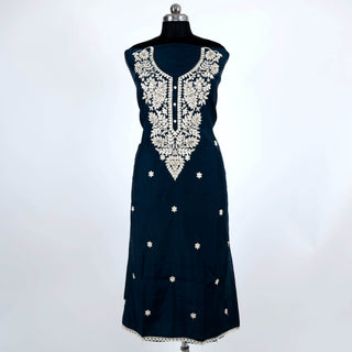 Navy Blue Party Wear Suit with embroidery and organic organza dupatta