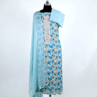 Light Blue Rayon Office Wear Suit Dress Material with Chiffon Dupatta