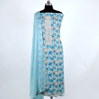 Light Blue Rayon Office Wear Suit Dress Material with Chiffon Dupatta