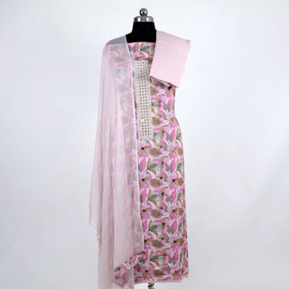 Pink Rayon Office Wear Suit Dress Material with Chiffon Dupatta