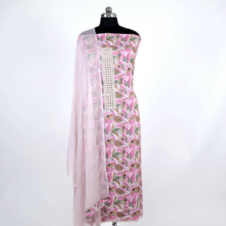 Pink Rayon Office Wear Suit Dress Material with Chiffon Dupatta