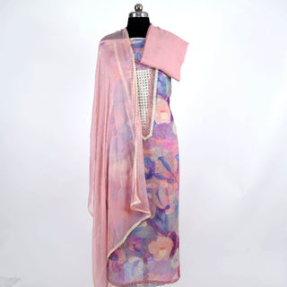 Pink Party Wear Chiffon Suit Dress Material with Chiffon Dupatta