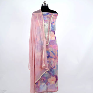 Pink Party Wear Chiffon Suit Dress Material with Chiffon Dupatta