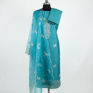 Party Wear Suit with embroidery and organic organza dupatta