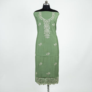 Green Party Wear Suit with embroidery and organic organza dupatta