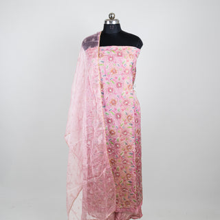 Pink Organza Party Wear Suit Fabric with embroidery organza dupatta