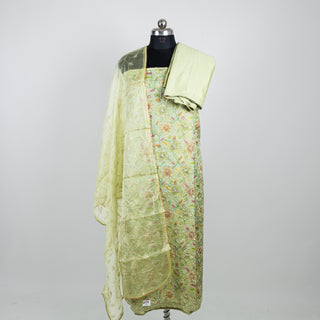 Light Green Organza Party Wear Suit Fabric with embroidery organza dupatta