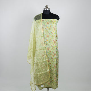 Light Green Organza Party Wear Suit Fabric with embroidery organza dupatta