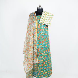 Handblock Cotton Suit Material with Kota Doria Dupatta