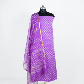 Handblock Cotton Suit Material with Kota Doria Dupatta