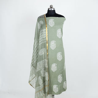 Handblock Cotton Suit Material with Kota Doria Dupatta