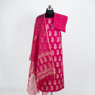 Handblock Cotton Suit Material with Kota Doria Dupatta