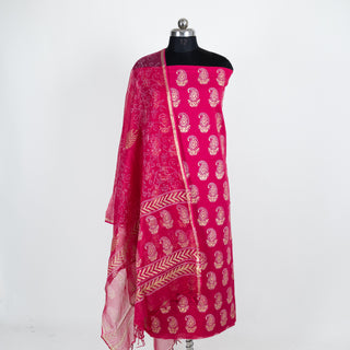 Handblock Cotton Suit Material with Kota Doria Dupatta