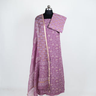 Handblock Cotton Suit Material with Kota Doria Dupatta