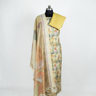 Muslin Party Wear Suit Fabric with printed muslin dupatta