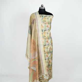 Muslin Party Wear Suit Fabric with printed muslin dupatta