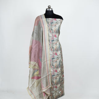 Muslin Party Wear Suit Fabric with printed muslin dupatta