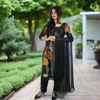 Black Muslin Party Wear Suit Fabric and chiffon dupatta