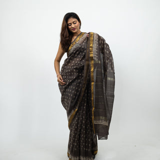 Brown Office Wear Maheshwari Silk Saree with Unstitched Blouse Piece