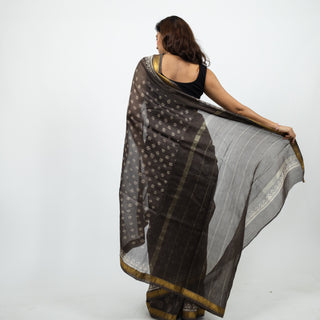 Brown Office Wear Maheshwari Silk Saree with Unstitched Blouse Piece