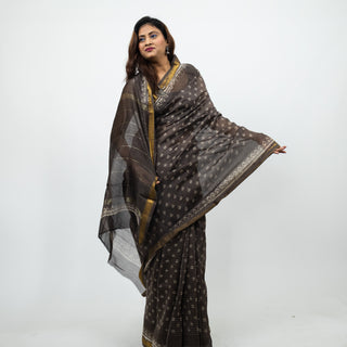 Brown Office Wear Maheshwari Silk Saree with Unstitched Blouse Piece