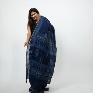 Blue Chanderi Silk Saree with Unstitched Blouse Piece