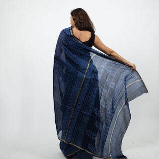 Blue Chanderi Silk Saree with Unstitched Blouse Piece