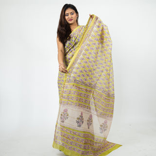 Light Green Chanderi Silk Saree with Unstitched Blouse Piece