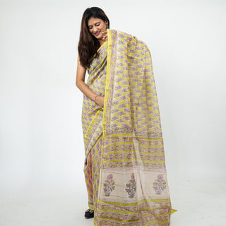 Light Green Chanderi Silk Saree with Unstitched Blouse Piece