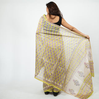 Light Green Chanderi Silk Saree with Unstitched Blouse Piece