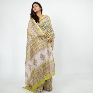 Light Green Chanderi Silk Saree with Unstitched Blouse Piece