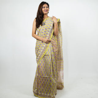 Light Green Chanderi Silk Saree with Unstitched Blouse Piece