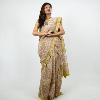 Light Green Office Wear Maheshwari Silk Saree with Unstitched Blouse Piece