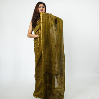 Mehendi Green Color Chanderi Silk Saree with Unstitched Blouse Piece